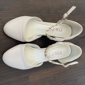 Great condition beige leather ankle strap heels